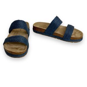 Chinese Laundry Blue Double Strap Raffia Slide Sandal Espadrille Flat Women 9
